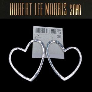 Robert Lee Morris Large Silver Plated Hammered Open Heart Gypsy Hoop Earrings